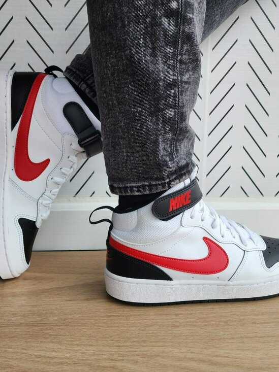 Nike Court Borough Mid 2 Sz 7Y Big Kid Shoes White Red School Sneaker CD7782-110 - Picture 1 of 14